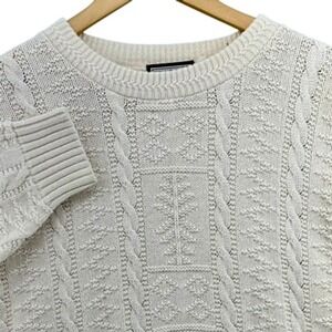 VTG Windsor Shirt Company Cream Cable Knit Tree Motif Sweater SZ L 1990s Cosby